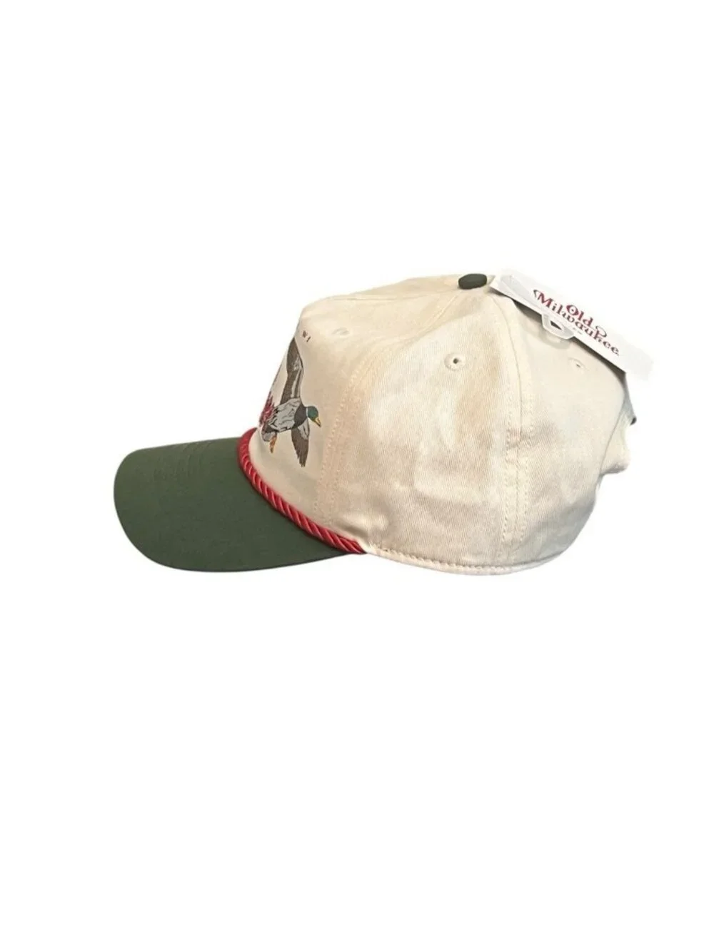 Old Milwaukee Beer Mallard Duck Rope Snapback Hat Cream Green Bioworld Retro NWT